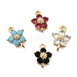 Brass Pave Cubic Zirconia Flower Links Connector Charms&nbsp;KK-H089-34G