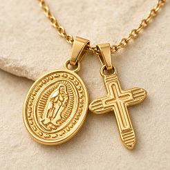304 Stainless Steel Religion Virgin Cross Pendant Necklaces for Women&nbsp;EU5025