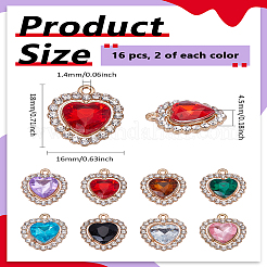16Pcs 8 Colors Brass & Acrylic with Rhinestones Pendants&nbsp;FIND-LP0004-24