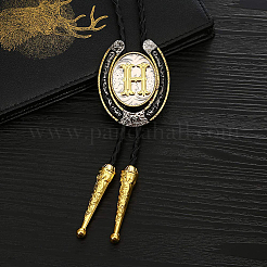 Cowboy Western Alloy Horseshoes & Letter Pendant Bolo Tie Necklaces&nbsp;NJEW-WH20014-02H
