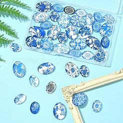 40Pcs 2 Styles Floral Theme Ornaments Glass Oval Flatback Cabochons&nbsp;GGLA-FS0001-10