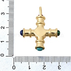 Brass with Synthetic Malachite & Turquoise and ABS Plastic Pearl Pendants&nbsp;X-KK-L267-02G