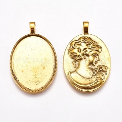 Tibetan Style Alloy Pendant Cabochon Settings&nbsp;TIBEP-5342-AG-FF