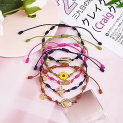Natural Shell & Flower & Pinapple & Shell & Bee Link Bracelets Set&nbsp;BJEW-SW00029