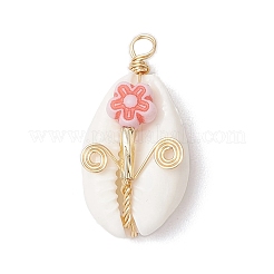 Natural Cowrie Shell Copper Wire Wrapped Pendants&nbsp;PALLOY-JF03834