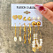 Alloy & Plastic Pearl Earring Sets, Golden, 7~35mm, 6pairs/set