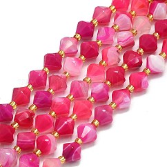 Natural Dyed & Heated Striped Agate/Banded Agate Beads Strands, Rhombus, 8~8.5x8~8.5mm, Hole: 1mm, about 37pcs/strand, 15.35''(39cm)