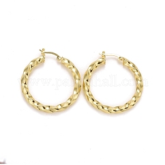 Rack Plating Brass Hoop Earrings, Long-Lasting Plated, Lead Free & Cadmium Free, Twist Ring, Real 18K Gold Plated, 42x5mm, Pin: 0.6x1.2mm