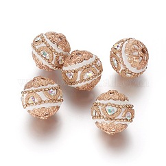 Handmade Indonesia Beads, with Alloy Findings and Iron Chain, Round, Light Gold, White, 20x19.5mm, Hole: 2mm