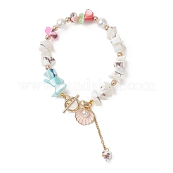 Dyed Natural Trochid Shell/Trochus Shell Chips Beaded Bracelets for Women&nbsp;BJEW-JB13130-03