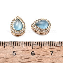 Brass Light Sky Blue Glass Teardrop Multi-Strand Links&nbsp;KK-B125-09G