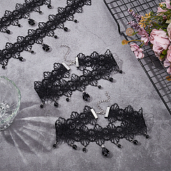 4Pcs Gothic Style Resin Flower Tassel Lace Choker Necklaces&nbsp;NJEW-UN0001-60