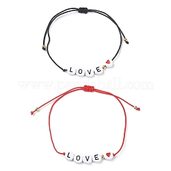 2Pcs 2 Color Hear Love Acrylic Braided Bead Bracelets Set&nbsp;BJEW-JB09849