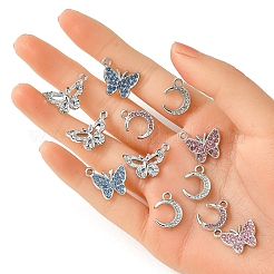 20Pcs 5 Styles Platinum Alloy Crystal Rhinestone Pendants&nbsp;ALRI-YW0001-22