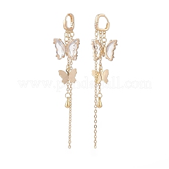 Glass Butterfly Dangle Hoop Earrings with Clear Cubic Zirconia&nbsp;EJEW-TA00153-04