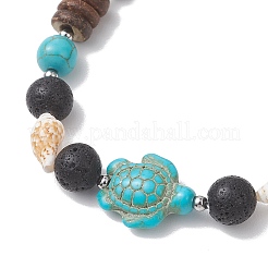 2Pcs Dyed Synthetic Turquoise & Natural & Lava Rock & Coconut & Sea Shell Beads Stretch Bracelets for Women&nbsp;BJEW-JB13198