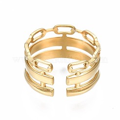 304 Stainless Steel Cable Chain Open Cuff Ring&nbsp;RJEW-T023-08G