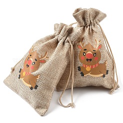30Pcs 15 Styles Christmas Printed Jute Cloth Storage Pouches&nbsp;ABAG-YW0001-10