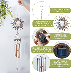 Solar Iron & Glass Sun Wind Chimes&nbsp;HJEW-WH0130-10