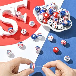 90Pcs 9 Styles Printed Wood European Beads&nbsp;WOOD-CJ0002-69