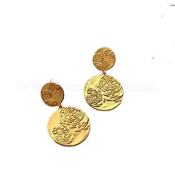 Flat Round with Rose Pattern Brass Stud Dangle Earrings&nbsp;FS-WGFCD7A-01