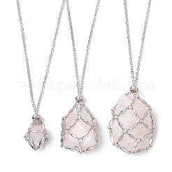 3Pcs 3 Style 304 Stainless Steel & Brass Macrame Pouch Empty Stone Holder for Pendant Necklaces Making&nbsp;NJEW-JN04442