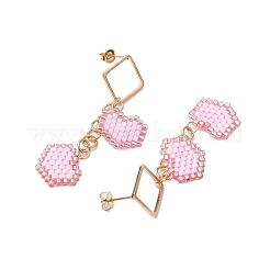 Handmade Glass Seed Beads Heart Stud Earrings&nbsp;EJEW-MZ00279