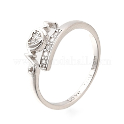 Heart 925 Sterling Silver Cubic Zirconia Cuff Rings for Women&nbsp;RJEW-S631-03P