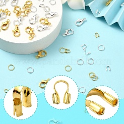 Zinc Alloy Lobster Claw Clasps with Brass Wire Guardian and Protectors with Iron Open Jump Rings&nbsp;DIY-YW0010-08