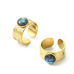 Paua Shell Round 304 Stainless Steel Cuff Open Rings for Women&nbsp;RJEW-JR01070