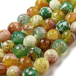 Faceted Natural Fire Crackle Agate Beads Strands&nbsp;G-F447-12mm-M01