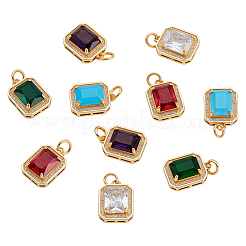 10Pcs 5 Colors Brass Glass Charms&nbsp;ZIRC-GA0001-18