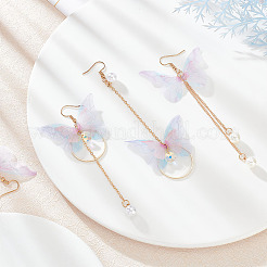 2 Pairs 2 Style Fabric Butterfly with Plastic Pearl Beaded Dangle Earrings&nbsp;EJEW-AN0002-84