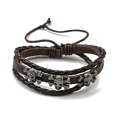PU Leather & Waxed Cords Triple Layer Multi-strand Bracelets&nbsp;BJEW-F468-10
