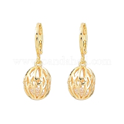 Hollow Oval Brass Clear Cubic Zirconia Leverback Earrings&nbsp;EJEW-H182-04A-G