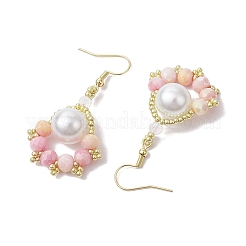 Paw Print Imitation Pearl & Glass Seed Beads Dangle Earrings&nbsp;EJEW-MZ00386-01