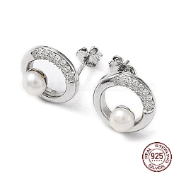 Anti-Tarnish Cubic Zirconia Ring with Natural Pearl Stud Earrings&nbsp;EJEW-F318-18P