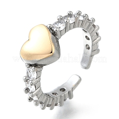 Brass Micro Pave Cubic Zirconia Cuff Rings&nbsp;RJEW-D313-02PG