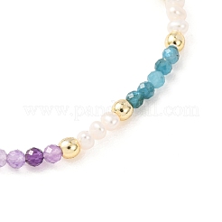 Natural Green Aventurine & Amethyst & Apatite & Cultured Freshwater Pearl Beads Stretch Bracelets for Women&nbsp;BJEW-JB13711