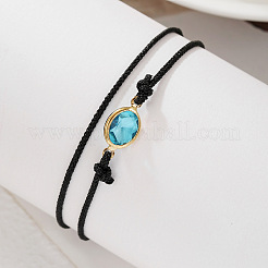 Bohemian Alloy Rhinestone Oval Link Black Waxed Cord 2-Strand Anklets&nbsp;FS-WGE4A67-01