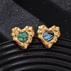 304 Stainless Steel Natural Paua Shell Stud Earrings&nbsp;EJEW-Z103-06G-01