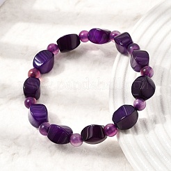 Dyed Natural Blue Lace Agate Faceted Twist Beaded Stretch Bracelets for Women&nbsp;GG-CBA3F02-09