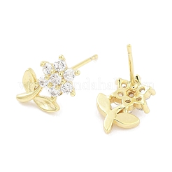 Brass Micro Pave Clear Cubic Zirconia Stud Earrings for Women&nbsp;EJEW-S217-E02