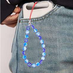 Evil Eye Beaded Phone Charm Crackle Glass Beaded Mobile Straps&nbsp;HJEW-CP0001-38