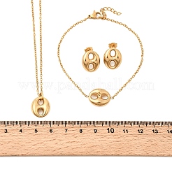304 Stainless Steel Oval Pendant Necklaces & Bracelets & Stud Earrings Sets&nbsp;SJEW-P008-02G
