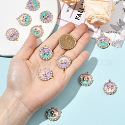 12Pcs 3 Colors Rack Plating Alloy Enamel and ABS Imitation Pearl Pendants&nbsp;ENAM-YW0009-16