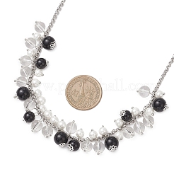 Round Glass Beaded Bib 304 Stainless Steel Rolo Chain Necklaces&nbsp;NJEW-JN05359-03