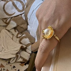 Brass & Plastic Pearl Cuff Open Rings&nbsp;FS-WG1AC93-01