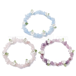 3Pcs Natural Rose Quartz & Dyed Aquamarine & Lepidolite Chip Beaded Stretch Bracelets for Women&nbsp;BJEW-JB12311