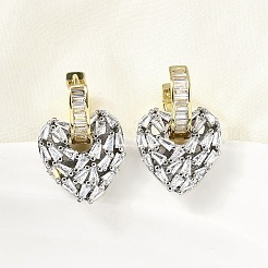 Brass Clear Cubic Zirconia Heart Hoop Earrings&nbsp;EJEW-L261-028GP
